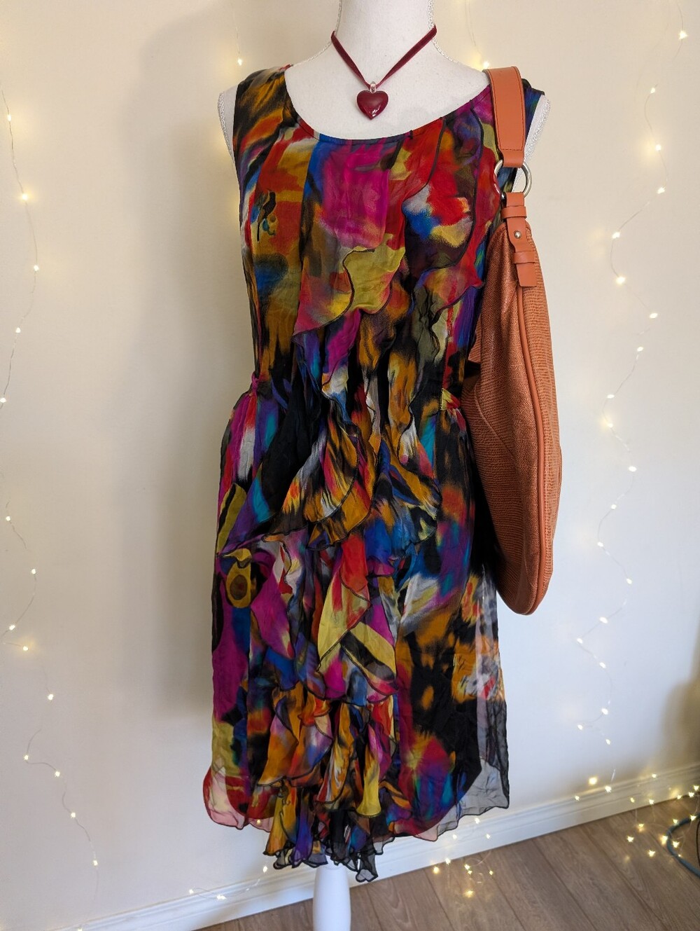 Silk Simon Chang Multicolor Ruffle Midi Dress